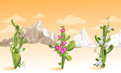 Cactus with flower on landscape - vector