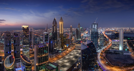 Beautiful view over Dubai in the evening