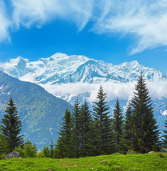 Mont Blanc mountain massif view from Plaine Joux