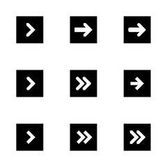 Black next right up arrows set digital symbol pointer icons logo sign button collection. EPS 10 modern flat simple cursor vector illustration on a white background