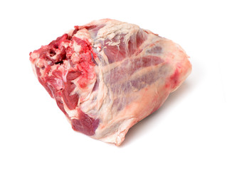 Raw lamb leg on white background