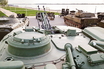 Armored military equipment on the embankment to Volgograd