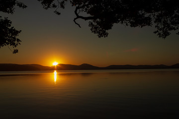 Fototapeta na wymiar beautiful sunset over Watson Taylors Lake in Crowdy Bay National Park, New South Wales, Australia