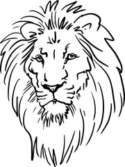 A Lion head logo in black and white. This is vector illustration ideal for a mascot and tattoo or T-shirt graphic