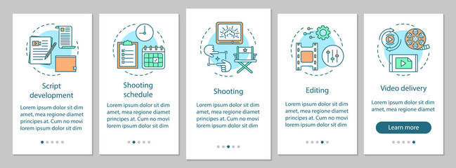 Video production onboarding mobile app page screen vector template