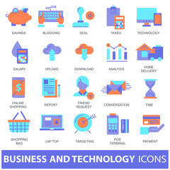 Colorful icon collection of business and technology for mobile applications and websites. Flat vector illustration