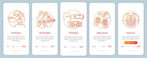 VR devices onboarding mobile app page screen with linear concept