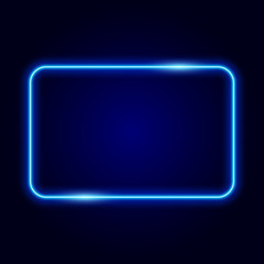 Blue neon frame on dark background, vector illustration.