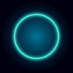 Blue neon circle, frame, dark background, vector illustration.