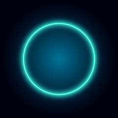 Blue neon circle, frame, dark background, vector illustration.