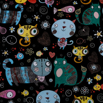 Arri&egrave;re plan color&eacute; avec motif chats rigolos