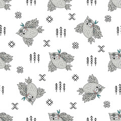 INDIAN OWL American Native Folk Ethnic Culture Seamless Pattern Vector Illustration for Print Fabric and Digital Paper