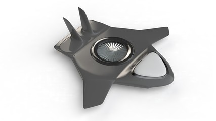 3D illustration of 3D model of monocopter, supersonic combat, military aircraft, with vertical takeoff and futuristic design. 3D rendering, an idea for aircraft engineers and designers.