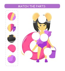 Matching children educational game. Match parts of cartoon mouse. Activity for  kids and toddlers.