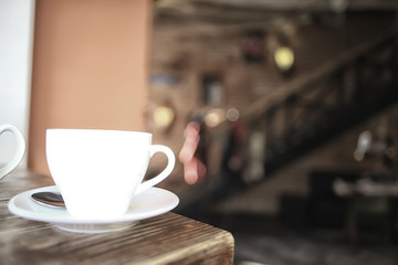 cup in an outdoor cafe / breakfast concept in a cafe, coffee, tea, morning drink