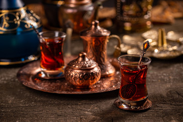 Turkish tea with authentic glass cup