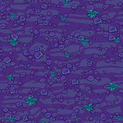 Cartoon Seamless texture violet ground with small stones for concept design. Cute seamless pattern neon stones. Stones on separate layers.