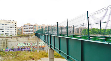 Bridge over the works area of the High Speed Train (AVE) in Barcelona, Catalunya, Spain, Europe