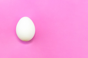 copyspace white chicken egg on a pink lilac background