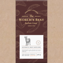Worlds Best Meat Abstract Vector Craft Paper Vintage Cover Layout. Premium Packaging Design Label. Hand Drawn Goat, Steak, Sausage, Wings and Legs Sketch Pattern Background.