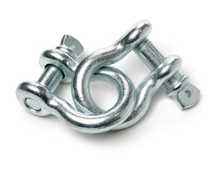 Heavy duty shackle (d-ring) for vehicle recovery and towing on white background