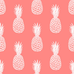 Vector seamless summer pattern. Pineapple on pink background