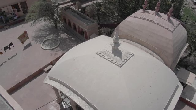Gaudiya Acarya samadhis, Vrindavan, India 4k aerial ungraded