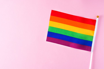 LGTB or rainbow flag. Gay pride flag. on pink background. Copyspace