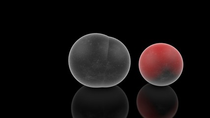 3D illustration of balls of gray on a black background. The spheres are randomly scattered on a black, reflective surface and glow. 3D rendering of futuristic, ideas, objects with perfect surface.