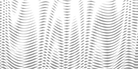 White calm moire effect vector background. Wave Optical Illusion. Light Grey Lines Blending. Clear linear template for web and graphic design. - obrazy, fototapety, plakaty