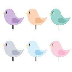 Set Of Cute Cartoon Birds Isolated On White Background