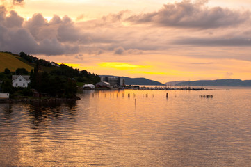 sunset on fjord