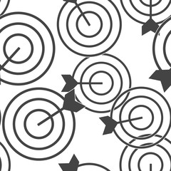 Vector image of a target pierced by an arrow, a dart. Flat vector illustration dart seamless pattern on a white background.