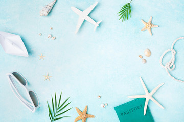 Summer holidays, vacation and travel background. Top view and flat lay.