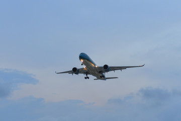 Fototapeta na wymiar Airplane landing at Saigon Airport (SGN)