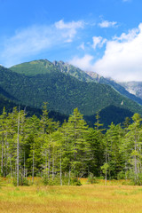 中部山岳国立公園。上高地より奥穂高を望む。松本　長野　日本。８月下旬。