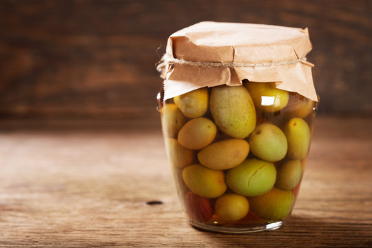 Glass Jar Of Pickled Olives