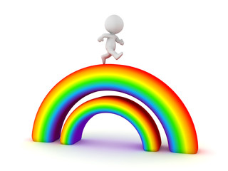 3D Character running on top of double rainbow