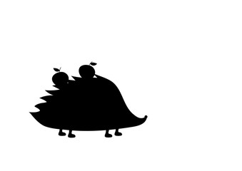 hedgehog with apples on a white background