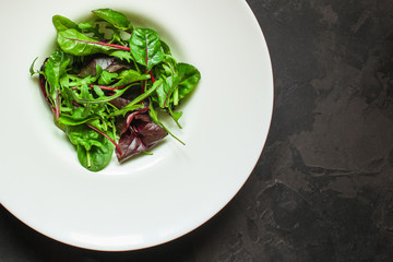 Healthy salad, leaves mix salad (mix micro greens, juicy snack). food background - Image