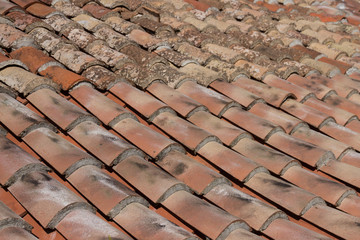 Mediterranean style old roof tiles background. Architectural ele