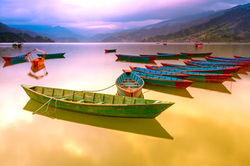 Colorfu Nepal Boats Parking in Phewa lake.Nepal