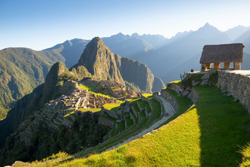 Sonnenaufgang auf Machu Picchu, der verlorenen Stadt der Inkas