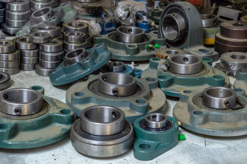 Dusty bearings in a storage room in a factory