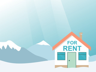 Winter resort. House for rent in the mountains. Vector illustration.