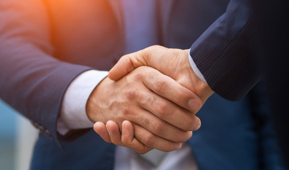 Two business people shaking hands, businessman, hand - obrazy, fototapety, plakaty