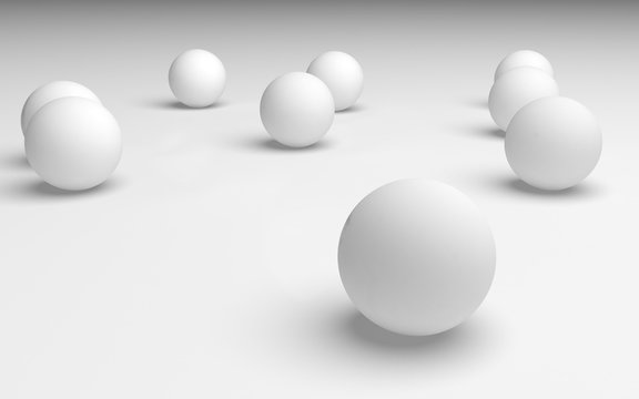 White abstract background. Set of white balls isolated on white backdrop. 3D illustration © Plastic man