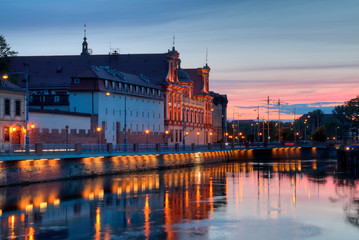 Naklejka na ściany i meble View at dusk on the historic honor of the city.Wroclaw, Poland.