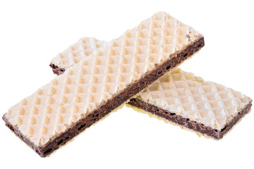 Two waffles with porous chocolate isolated.