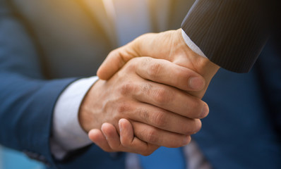 Fototapeta na wymiar Two business people shaking hands, businessman, hand
